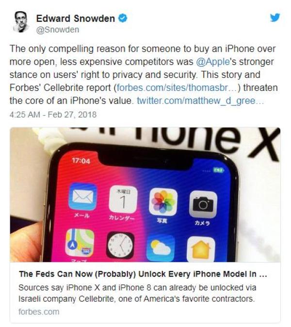 苹果核心价值遇险?美国政府合作商称能破解所有iPhone