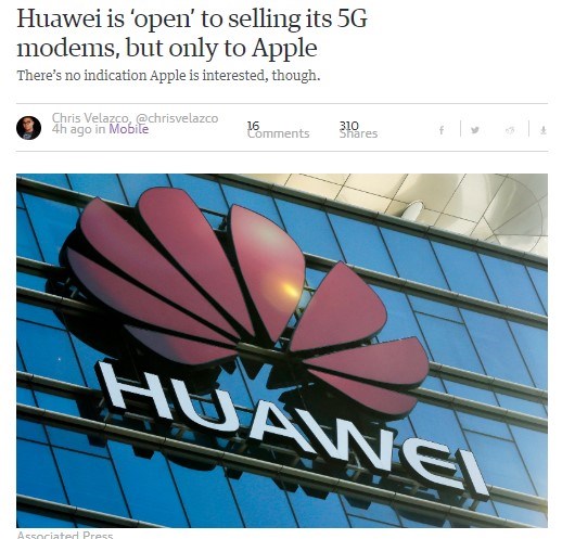 外媒:华为“开放”销售5G芯片,但仅限于苹果 外媒:华为“开放”销售5G芯片,但仅限于苹果